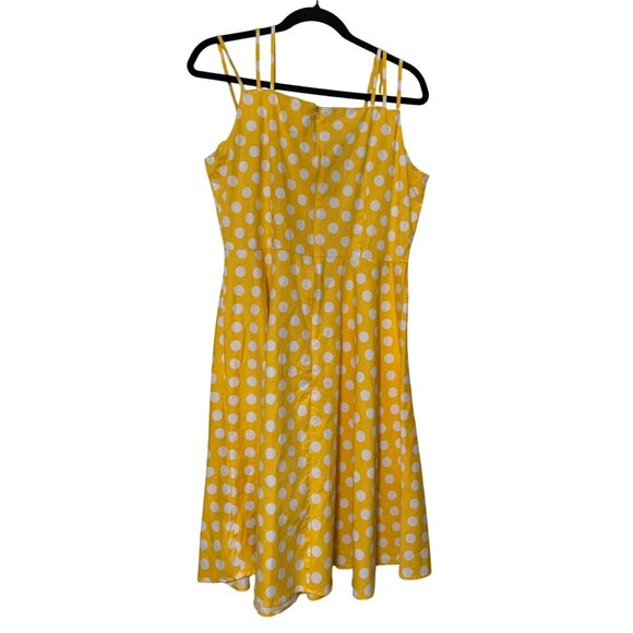 Womens Size XXL Yellow Midi Dress Fit Flare Retro Rockabilly Pinup Strappy Polka - Picture 3 of 5